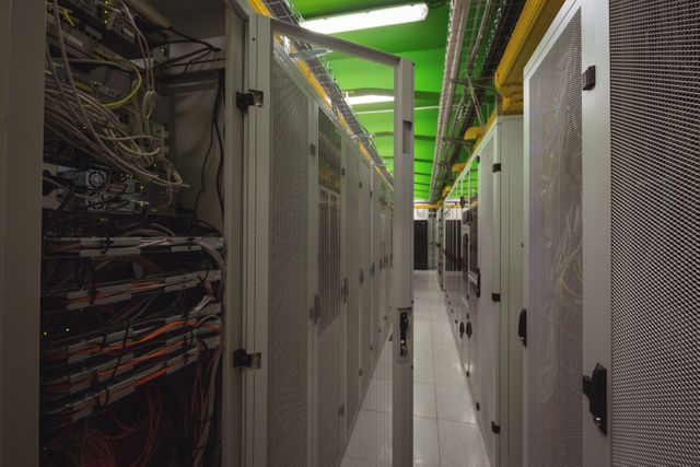 View of rack mounted server in server room