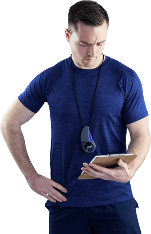 transparent trainer wearing blue shirt holding clipboard confidently - Download Free Stock Videos Pikwizard.com