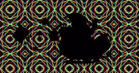 Futuristic santa silhouette over neon geometric patterns
