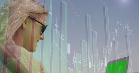 Business data analysis with woman and interactive graphs