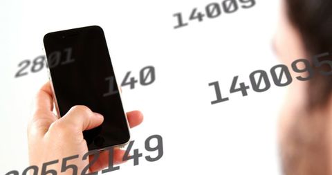 Woman Using Smartphone with Falling Social Media Icons and Numbers