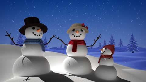 Joyful Snowman Family in Winter Wonderland