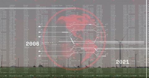 Digital globe with wind turbines: futuristic renewable energy concept