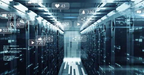 Data Center with Social Media Integration Overlay - Download Free Stock Images Pikwizard.com