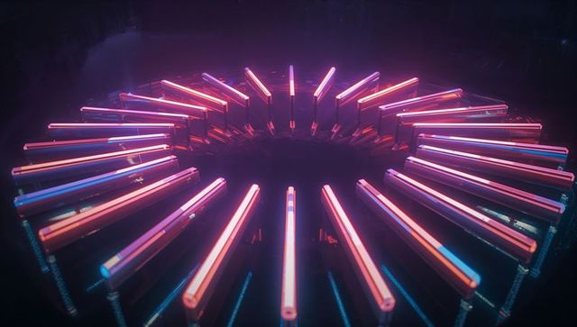 Futuristic Circular Neon Light Array in Digital Domain