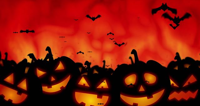 Spooky Halloween Pumpkins and Bats Over Fiery Background - Download Free Stock Images Pikwizard.com