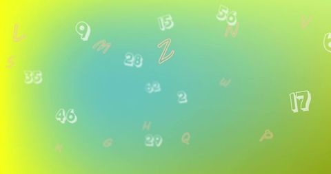Alphanumeric cluster drifting on green-blue gradient highlighting digits 17 and 46