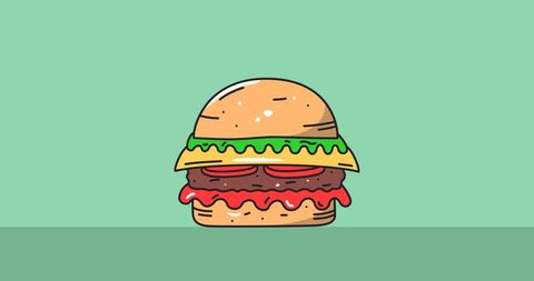 Cute cartoon hamburger icon on green background