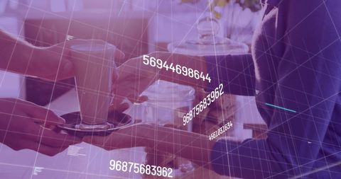 Digital data overlay on coffee service in modern cafe