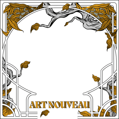 art nouveau frame with gray branches and golden leaves on transparent background - Download Free Stock Videos Pikwizard.com
