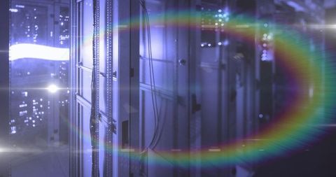 Futuristic Data Center with Glowing Light Curves