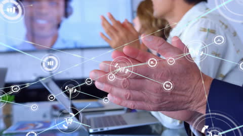 Business Professionals Applauding Networking Concepts in Modern Office