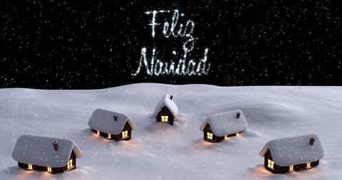 Snowy Village Under Starry "Feliz Navidad" Sky