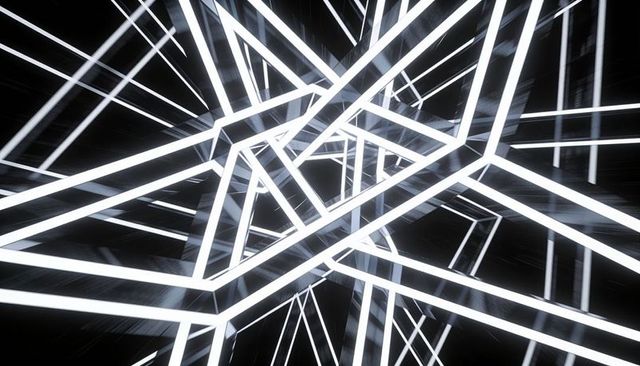 Futuristic LED Lattice Forming Endless Neon Rectangular Frames and Angular Light Grid