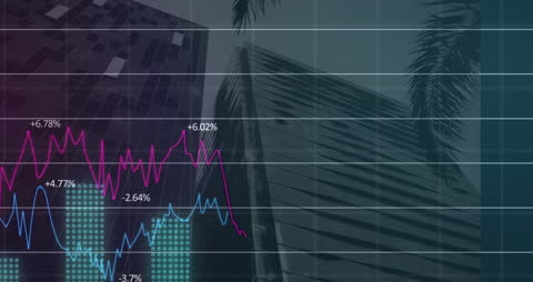 Animated Data Processing Overlay on Modern Cityscape