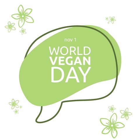 World vegan day celebration with green speech bubble and floral design