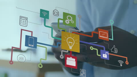 Technology Icons Network with Mobile Interaction