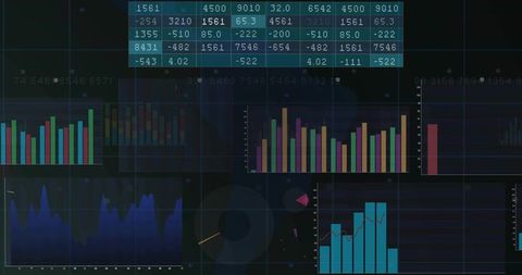 Dark Analytics Dashboard Displaying Financial Charts, Metrics and Neon Interface