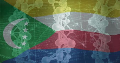Merging union of comoros flag with molecular helix and digital data code