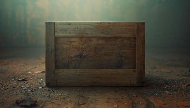 Weathered wooden crate on dusty ground in vintage setting