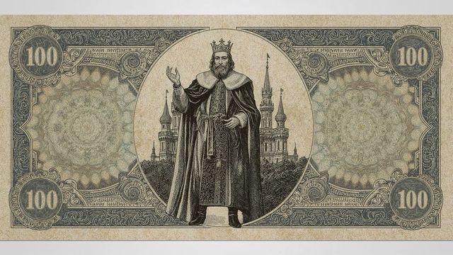 Regal currency note with monarch in lavish attire