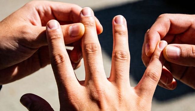 Therapist demonstrating finger mobilization on sunlit hand closeup for rehabilitation