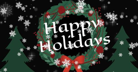 happy holidays wreath with snowflakes and evergreen trees - Download Free Stock Images Pikwizard.com