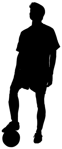Transparent silhouette of male soccer player with soccer ball