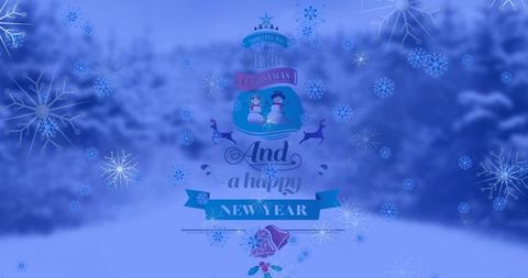Festive Christmas and New Year Greeting with Snowy Forest Background
