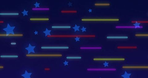 Neon stars and rounded-edge bars on deep navy gradient retro futuristic pattern