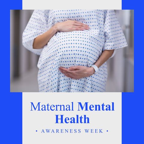 Maternal mental health awareness with pregnant woman holding belly