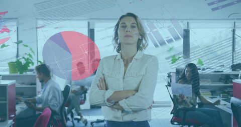 Confident Businesswoman with Team in High-Tech Office Environment