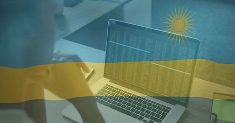 Professional analyzing code with dynamic overlay of rwandan flag