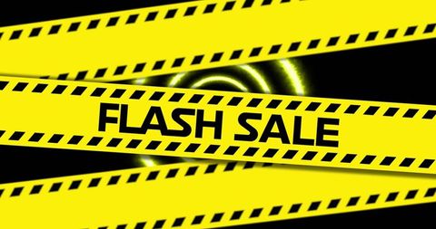 Flash sale banner with bold hazard tape design