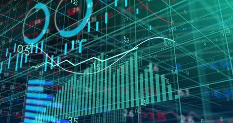 Dynamic teal data visualization with charts and graphs