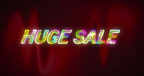 Neon huge sale sign with waveform graphic