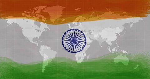 Indian Flag Overlay on World Map Illustration