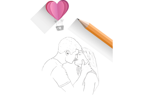 Transparent Romantic Couple Kissing Outline Illustration with Love Symbols - Download Free Stock Videos Pikwizard.com