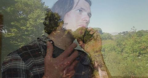 Contemplative Man Reflecting Over Nature through Window Fusion