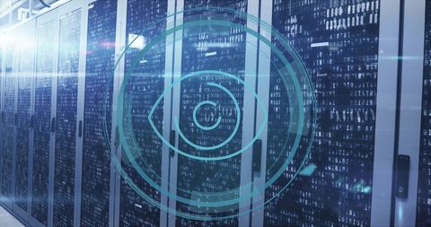 Digital Eye Symbol with Data Processing on Server Towers - Download Free Stock Images Pikwizard.com