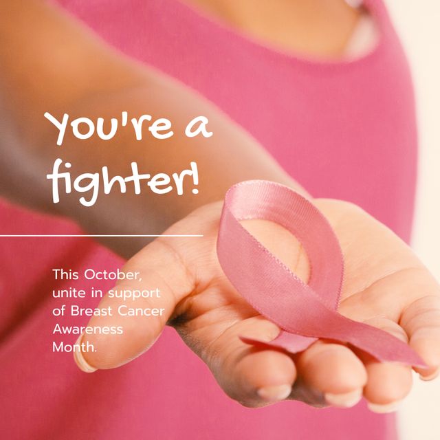 Breast Cancer Awareness Month Support with Pink Ribbon in Hand - Download Free Stock Templates Pikwizard.com