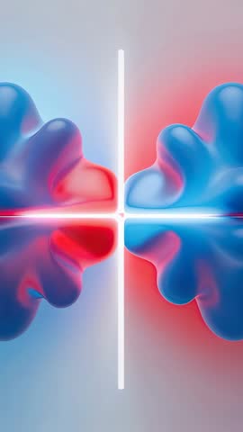 Pulsing Red and Blue Organic Shapes Converging Around Glowing Cross | Vertical Abstract Motion Loop