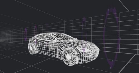 Futuristic Wireframe Car Model With Digital Navigation Elements