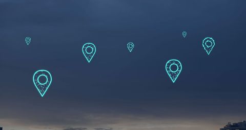 Digital Location Icons Indicating Global Connectivity Over Skyline - Download Free Stock Images Pikwizard.com