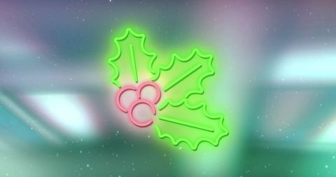 Neon Holly Leaves with Berries on Digital Festive Background