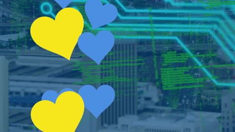 Digital Heart Icons Amidst Futuristic Technology