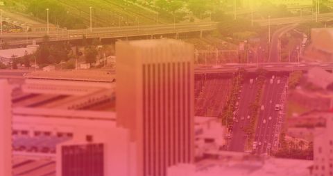 Blurred city traffic motion with warm color gradient