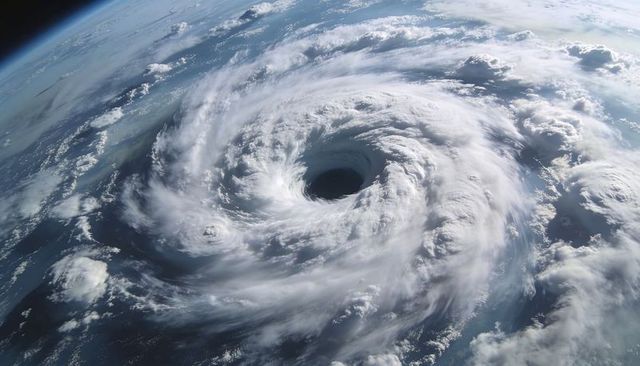 Orbiting Hurricane Eye Revealing Swirling Spiral Rainbands and Deep Convective Clouds