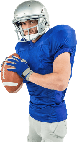 Transparent confident football player posing with ball