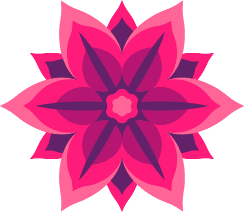 Stylized pink-purple transparent floral mandala rosette